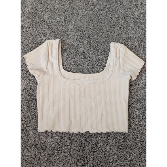 OFFLINE by Aerie Tops - OFFLINE by Aerie Cream Ribbed Square Neck Lettuce Edge Crop Top XS